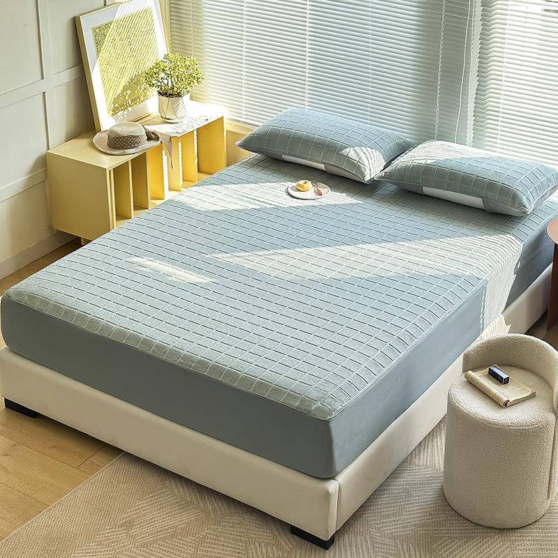 AGA线类0全棉加厚圈毛巾布床笠1.8米格子纯色3cm加防滑高床垫保护