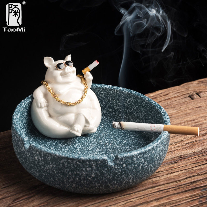 陶迷创意动物烟灰缸家用陶瓷大容量防飞灰车载办公室烟缸家居摆件