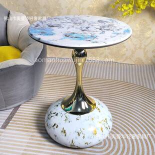 意式式大KSN理石边几几厅沙发边微晶石法茶卧客室床头小圆桌