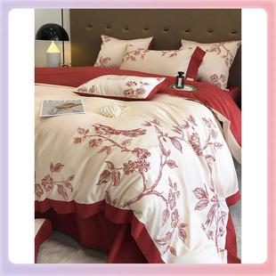 3YK浪漫婚1庆纯棉F768J7590鸟支长0绒棉四件套花刺绣被套结婚床上