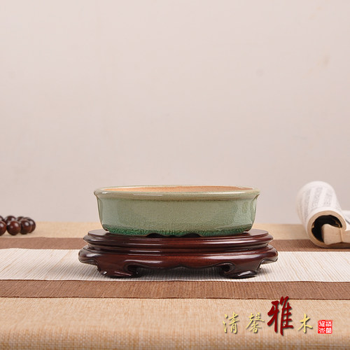 现代中式b椭圆形整木奇石玉器茶壶茶具花盆景盆景摆件底座实木托