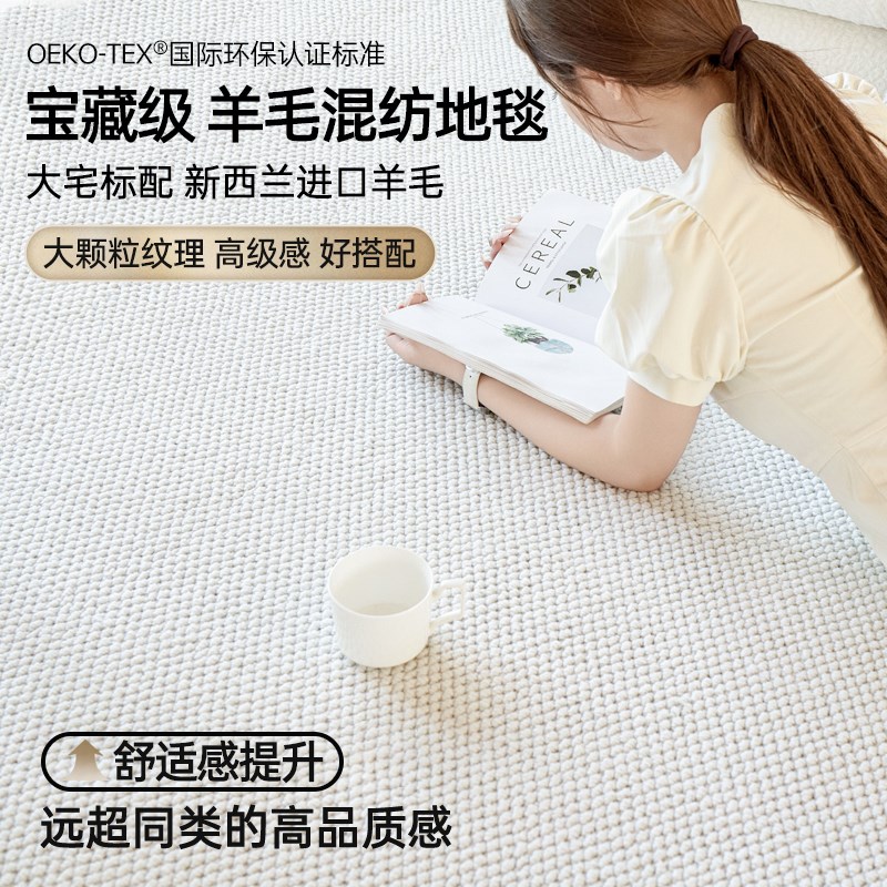 羊毛地毯客厅2025新款卧室纯色沙发防水免洗可擦奶油风高级感垫