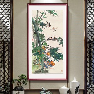 国画玄关画名家田世光花s鸟图中式客厅装饰画走廊楼梯尽头酒店壁
