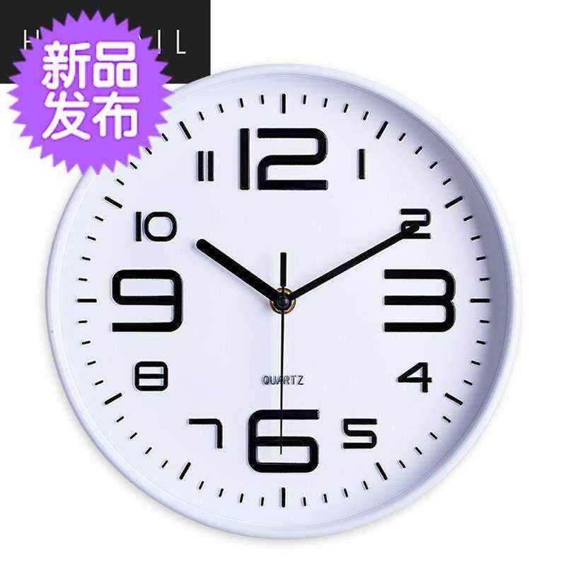 金属银灰白色钟表现代简约静音挂钟客Fv厅12寸数字圆形家居装饰时