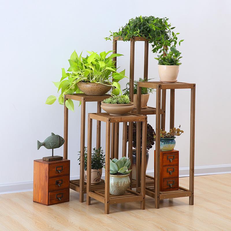 实置木四方家肉用阳台客厅室内多层多绿萝吊兰架子花ZBH防腐物架