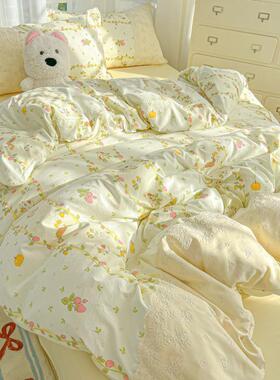 韩版公主风法空式清新床小上四件三套镂花边被套床单床裙床RYW笠