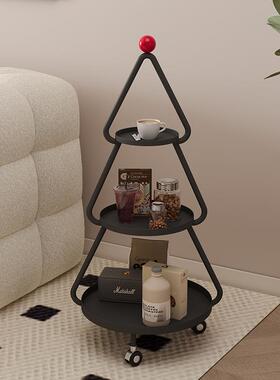 K奶油圣诞树边几风可移动多QWV层置物*架沙头发边铁艺小茶几床收