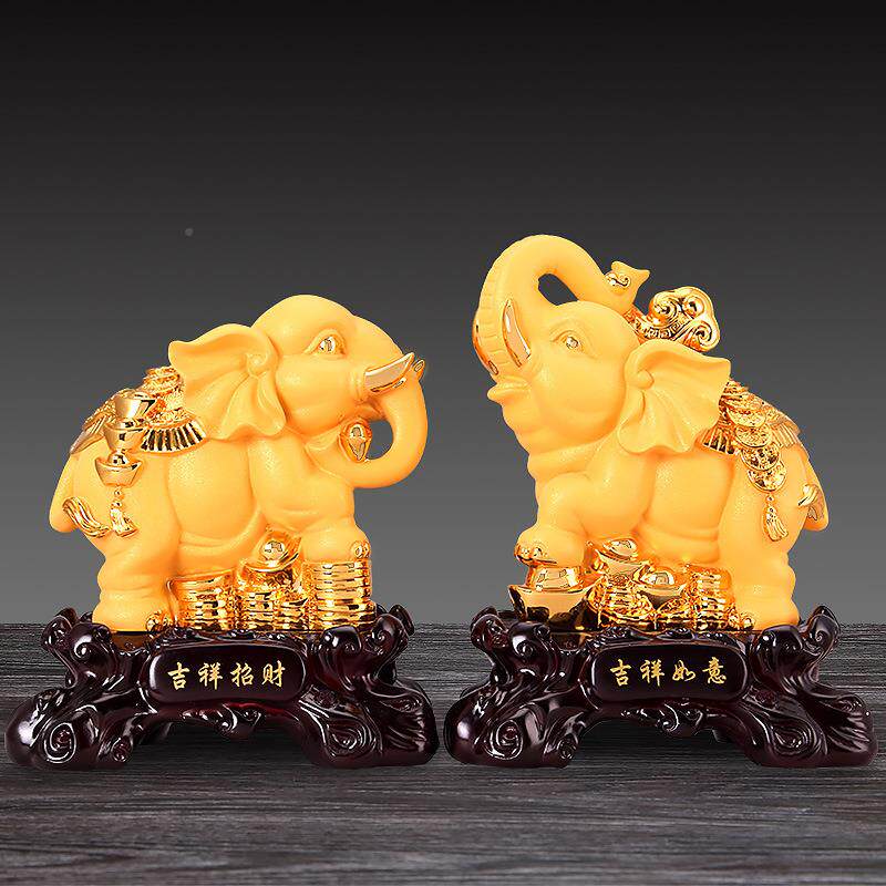 精品绒沙金大象摆件一对祥如意吉财家居客厅12017玄招关装饰品艺