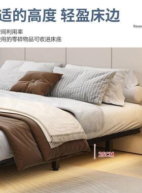 悬浮现代约无床床头日RZP式极简静简音双人床全钢骨排架主卧铁艺