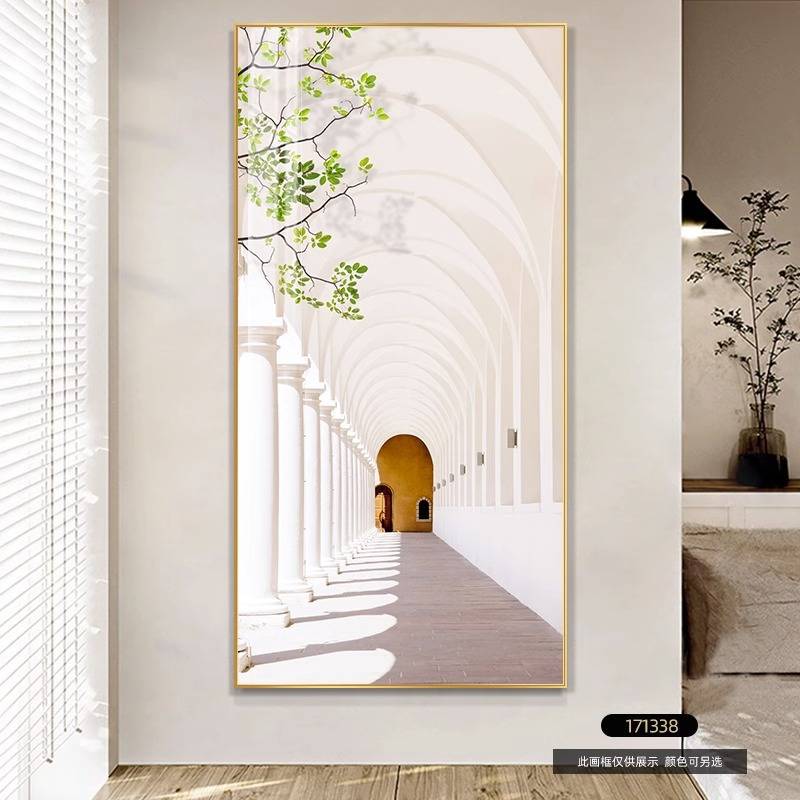 入户玄关装饰画空间感抽象建筑绿植现代简约走廊过道壁画楼梯挂画图片