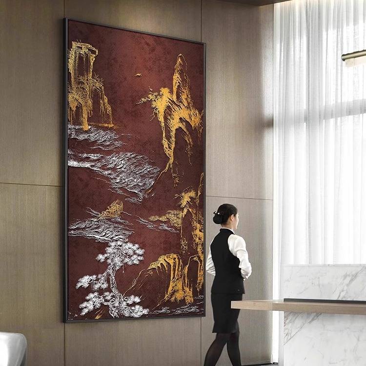 入户玄关立体浮雕挂画酒店走廊壁画新中式高档大气山水风景装饰画图片