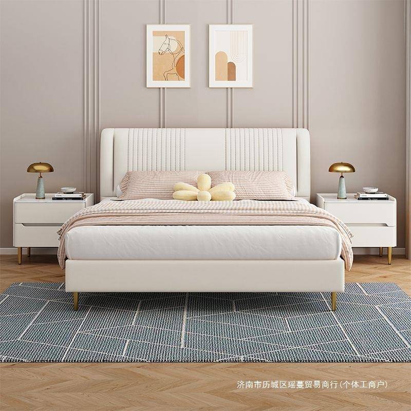 YM实床奢头柜小型简约现代家用卧纳室轻皮质新LTI款岩板收木床边图片