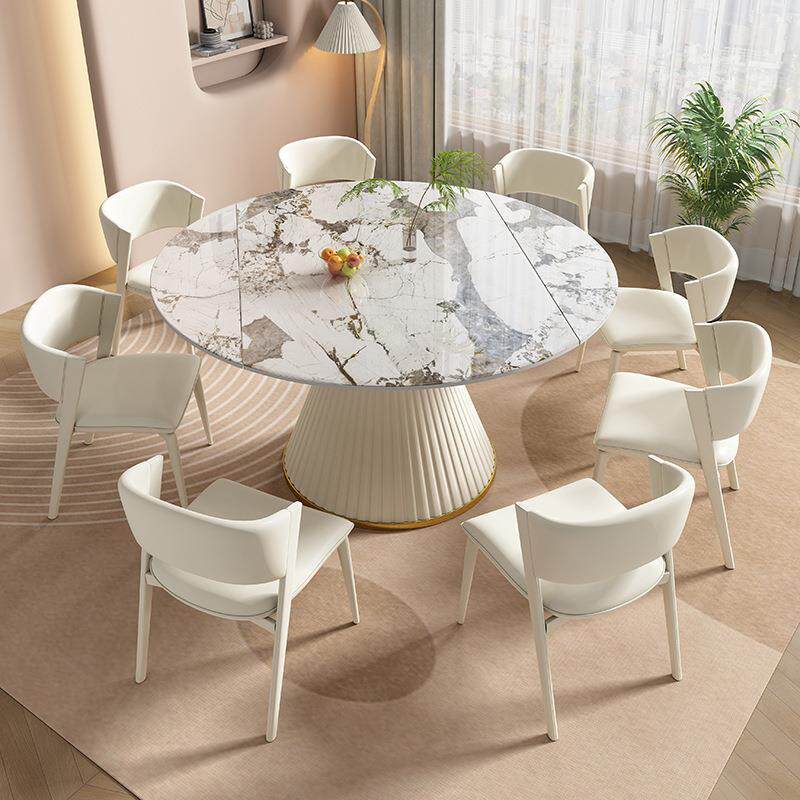 奶油岩风RLV板餐桌椅组功合旋转可缩方圆两伸用多能小户型吃饭桌