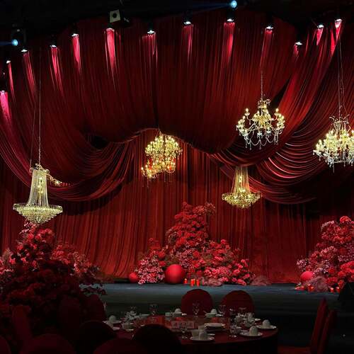 婚庆背F769T9M6景布幔荷兰绒布酒红婚礼纱幔料岁宴周布置幼儿园舞
