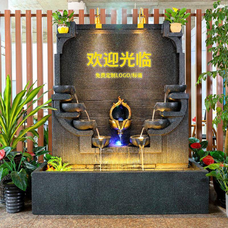 欧式大水幕墙流水墙喷型酒店别泉墅MHK池庭院鱼造景公司招财装饰