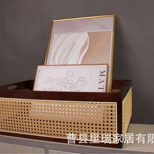 日式藤编纳实物木收盒复色杂收纳筐客厅玩具书本家古居12321储物