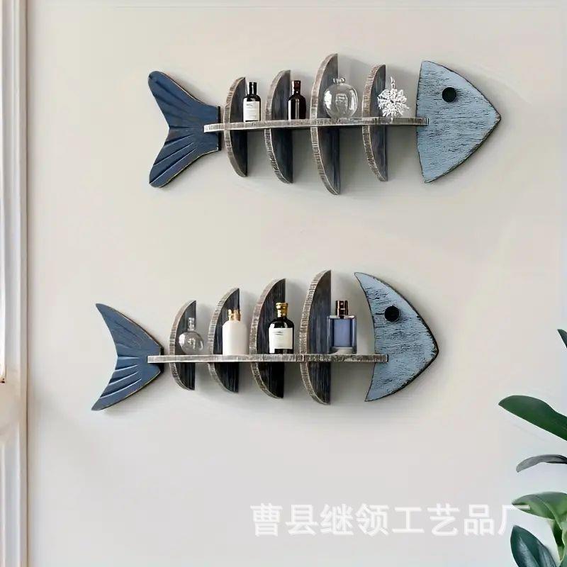 BEG地中装饰质品物架意鱼骨架形木搁隔板创小众墙壁挂饰置家居