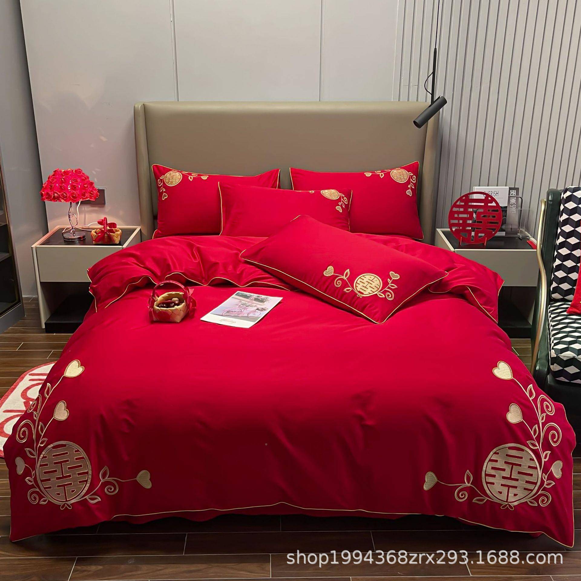 新款被大床红全棉缎婚庆纯棉四件套全贡棉床单套笠ZMA款床上用品
