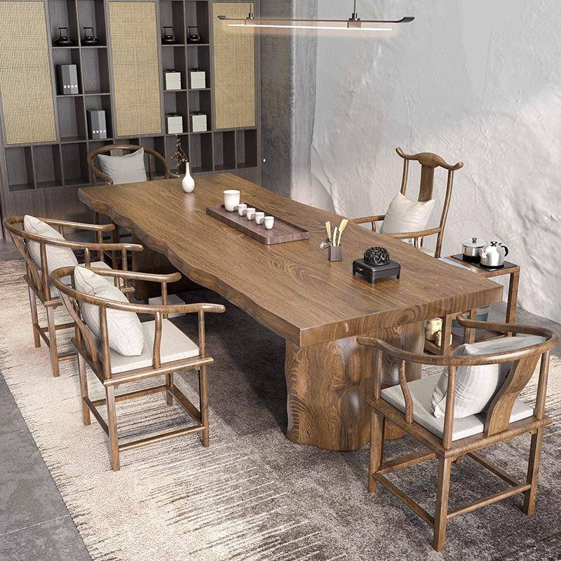 新中茶桌椅组木合实木大板茶桌店办公式室大板茶EVM台家用酒原泡