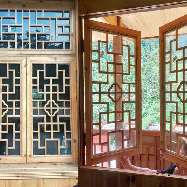 仿古门窗中式隔断玄关屏风镂空实木花格雕花窗户花窗定 制
