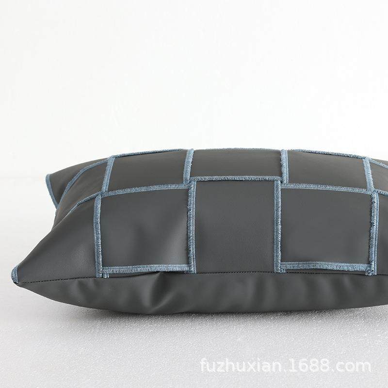 现轻奢沙发抱枕样板酒间店民宿靠垫蓝灰PU枕皮革编织设23计师代腰,居家布艺,抱枕被,淘宝优惠券,粉丝福利购,淘宝优惠卷