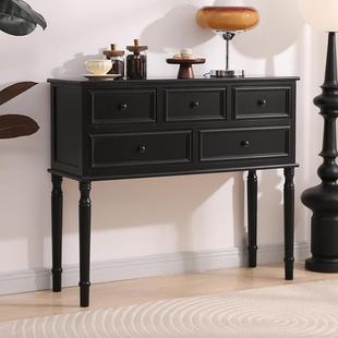 关色柜实J75木美式厅收纳储物柜门柜卧室客厅靠墙小玄柜子桌黑装