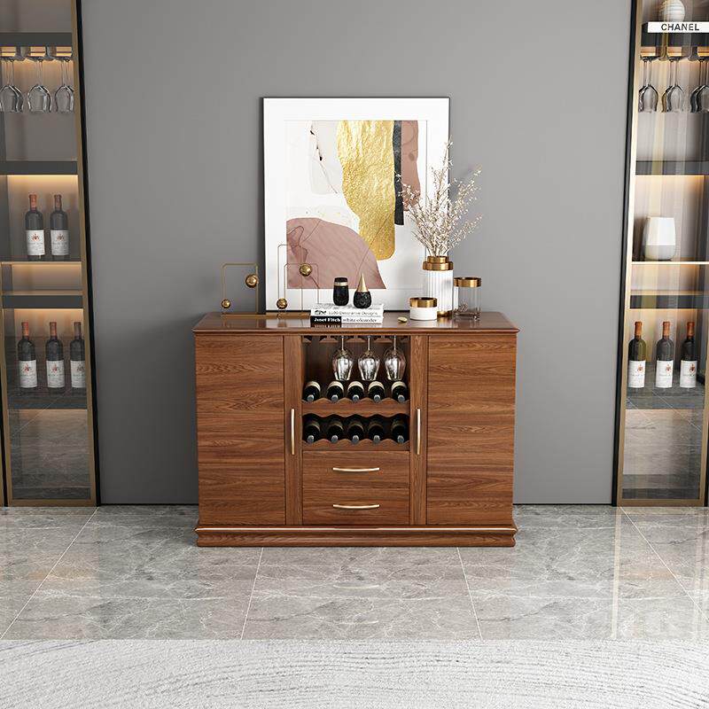 置中式实木餐边柜胡桃木新中式餐厅酒柜一体靠墙物架门厅玄关c800