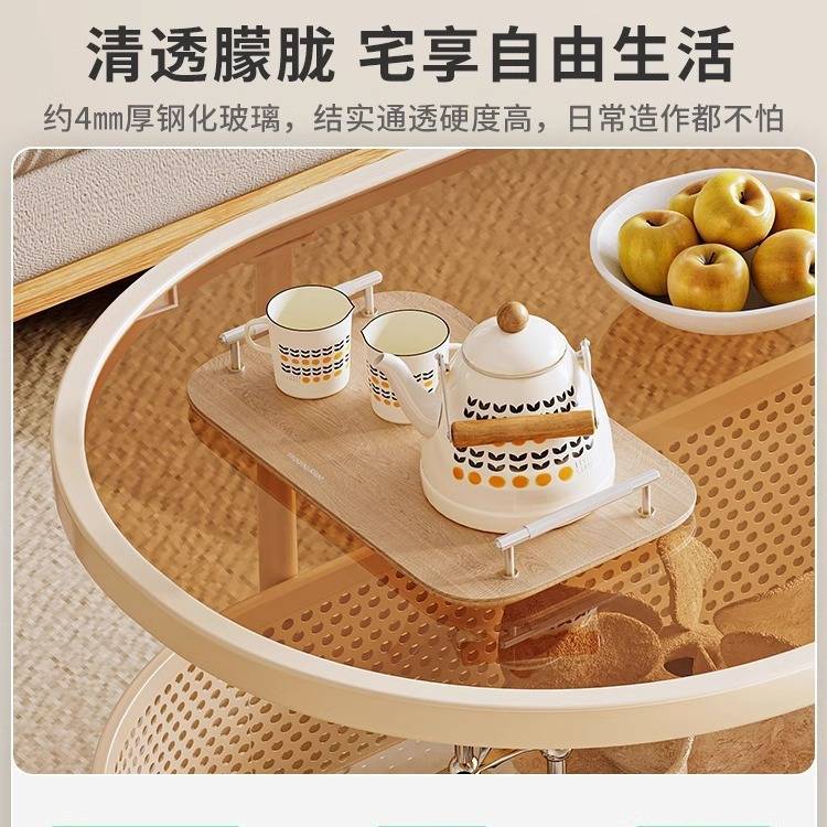 边几移动茶几玻璃小户型沙发边柜简约现代小茶几侧边柜收纳小推车