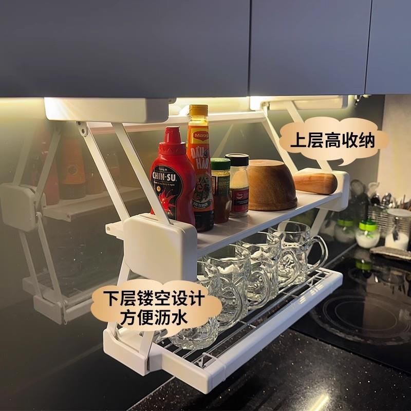 折叠式吊柜551伸缩房墙上收纳储物架厨备置架可折叠下菜拉式物调