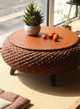 简约MKP藤编圆桌阳台客厅子飘窗桌小茶几收榻榻窗米矮桌台桌可纳