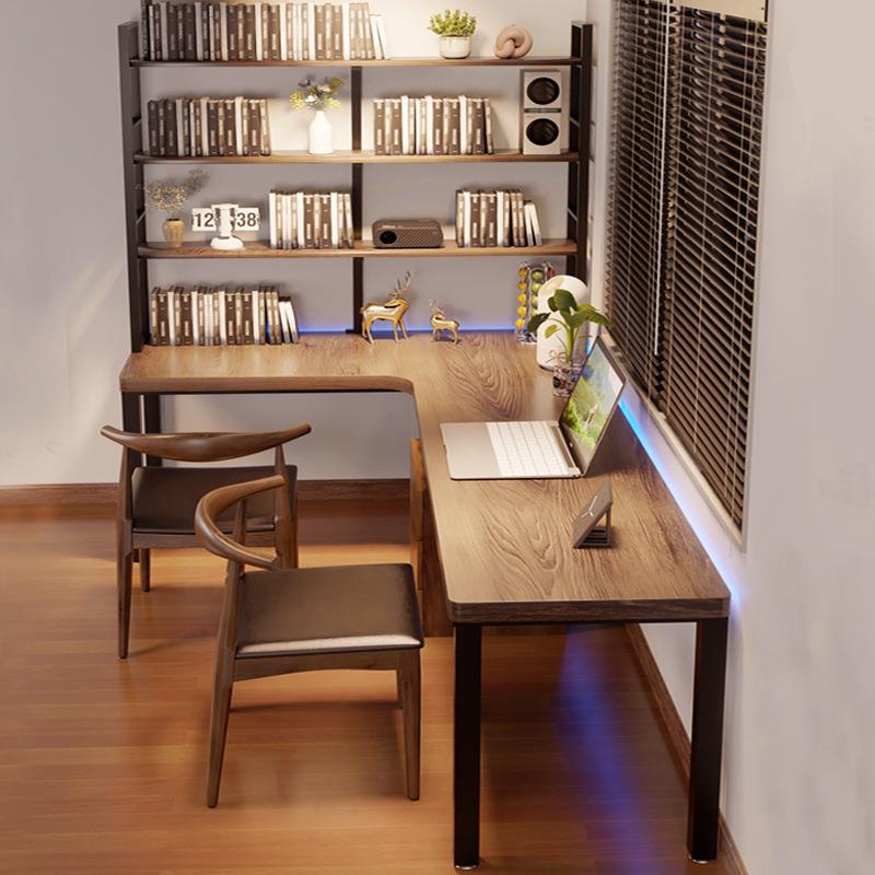 实木角一书桌书架20231011体桌书柜型组合双人家用L型拐转弯电脑