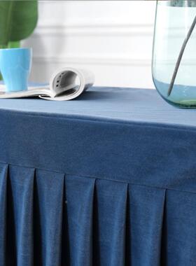 会议桌布绒布桌办公加长条方形HLW套桌罩桌裙签到台展会台布裙密