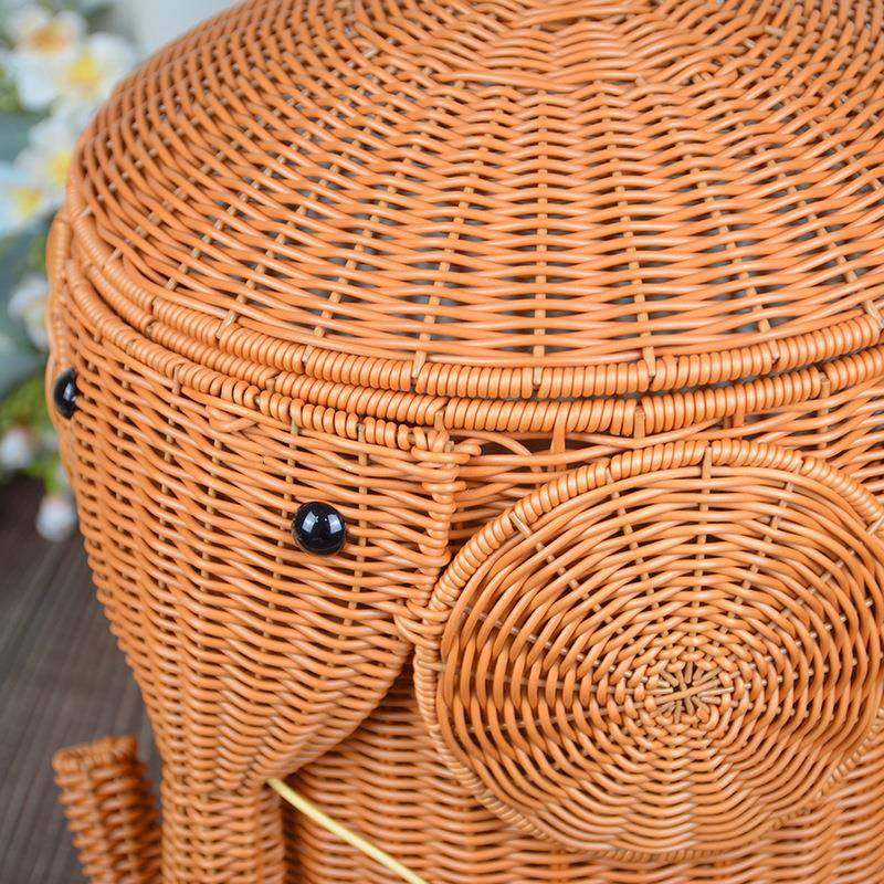 W080可爱大象盖篮带仿藤手工创客ZUK厅家意用物桶收纳筐储玩具收