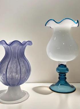 芬奶顿中古油古玻璃装饰摆件桌水餐培75814插复法式风花瓶