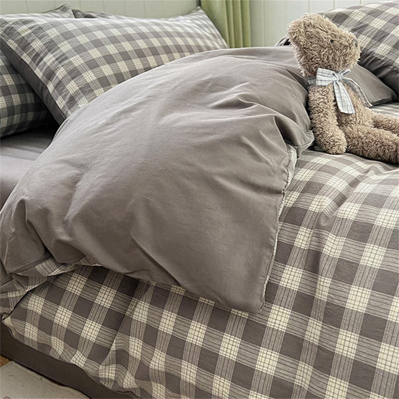 水洗棉全棉床上学四件套100舍纯床单被套简约风生宿棉三件套AL101