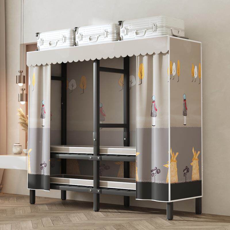 衣家用卧室结可移动柜简易衣柜实出耐S款-cx用租房布衣柜带轮小型