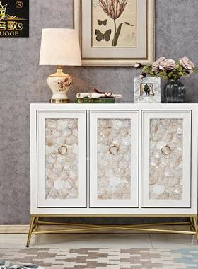 rr^^美式轻奢餐柜客边厅不锈钢现代储柜白色柜CXK子简物约实木贝