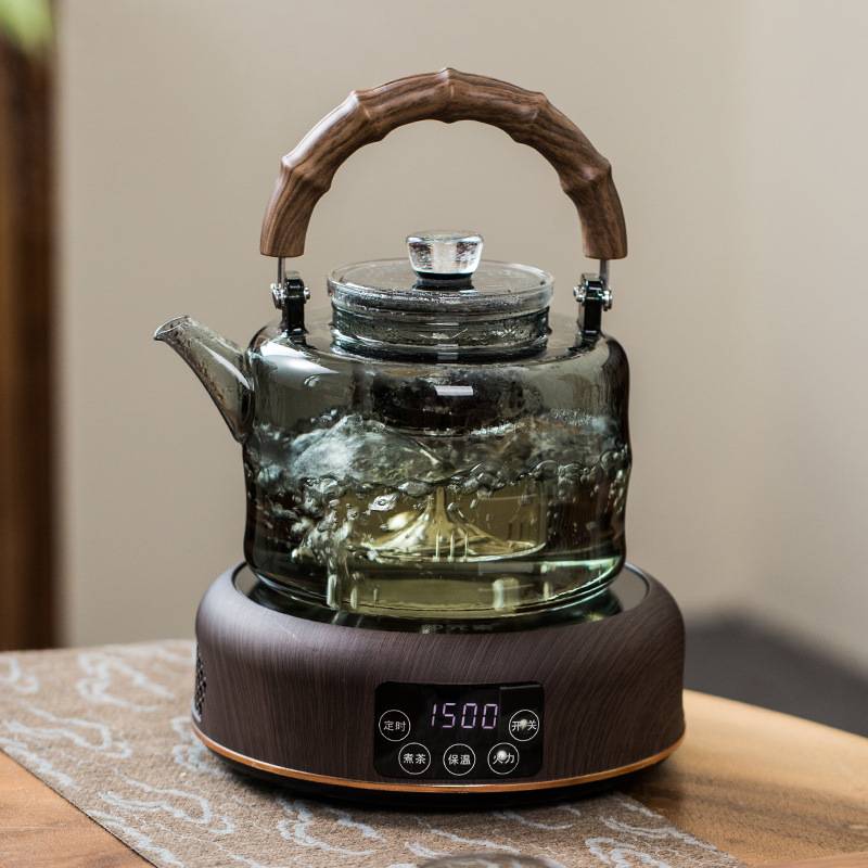 提梁壶玻璃煮茶壶家用单壶耐高温烧水壶电陶炉中式蒸茶壶茶具套装