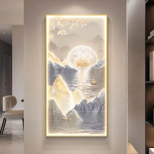 现代轻山奢玄入关进装饰画门户大气水挂画客厅走廊过84600道高档