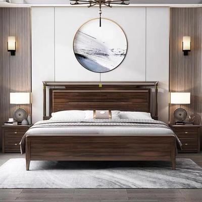 中新中乌金木实式木床1.8M主卧双人婚床1.5M高式TC-A21#简约储物