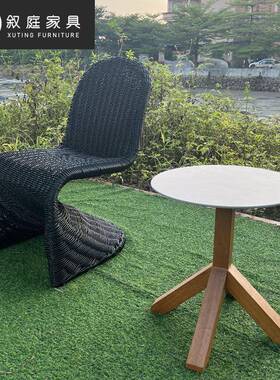 户外园院创22-8-27-意设计藤编单人椅花子室实木茶几组合外防水防
