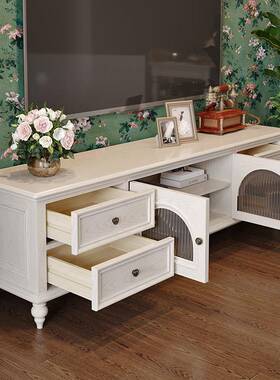 趣美式白色实茶几木电森视柜现ZBP组合小户型客厅代简约收纳柜储