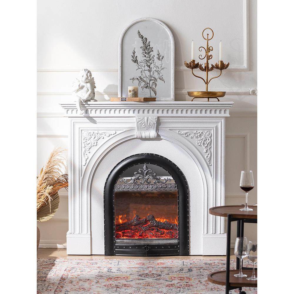 法式复古壁炉装饰柜客厅实木白色壁炉架仿真火取暖电子壁炉电视柜