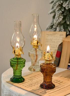 复古玻璃油灯老式怀旧煤油灯家居照明氛围装饰民俗摆件摄影道具