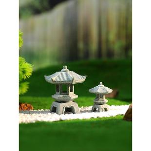 石灯笼小摆件桌面装饰小石亭子中式观景石灯微景观鱼缸盆造景亭子