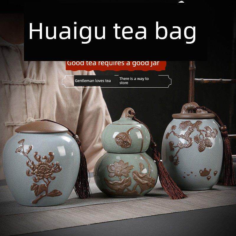 中国陶瓷葫芦双层茶罐大型家用茶室阁窑防潮高档精品茶密封罐