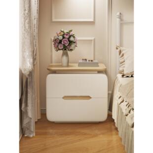 原木奶油风实木床头柜2025新款创意设计家用卧室简约现代床边柜子