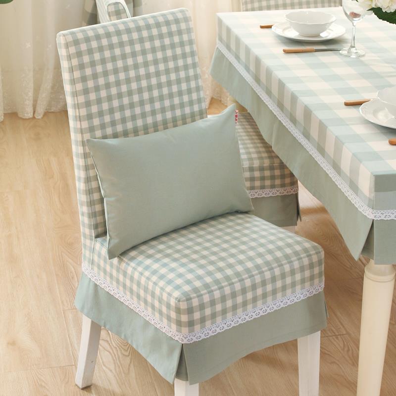 新品椅套格子连体椅垫餐椅套田园美式清新简约餐桌布椅套套装圆