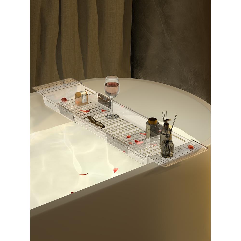 可伸缩浴缸置物架侧边托盘泡澡置物板亚克力伴侣浴室架子浴桶支架