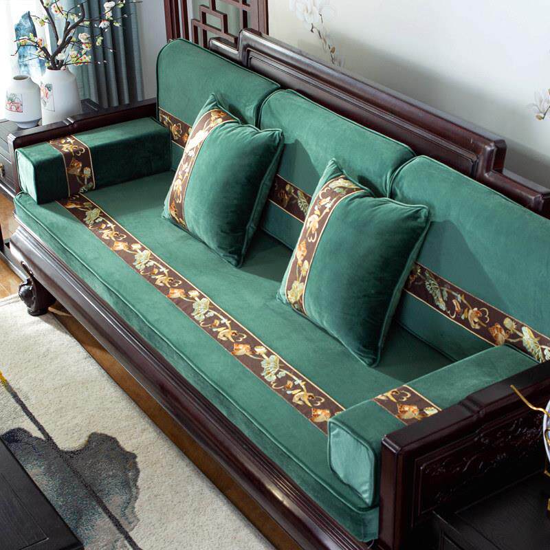 真丝绒红木沙发坐垫冬季中式实木家具沙发垫加厚带靠背木沙发垫子